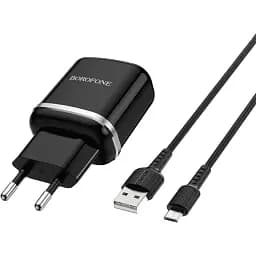 Зарядний пристрій Borofone BA36A USB QC 18W чорний + кабель USB to MicroUSB