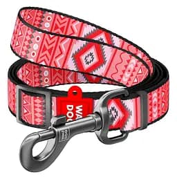 Повідець для собак нейлоновий Waudog Nylon малюнок Етно червоний регульований M Ш 20 мм Дл 152-183 см