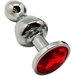 Металева анальна пробка Wooomy Lollypop Double Ball Metal Plug Red M діаметр 3.1 см довжина 9.4 см
