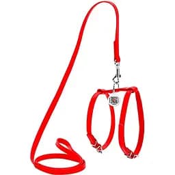 Шлея с поводком для собак Waudog Glamour, кожаная, с QR паспортом, 25-33х35-43х1,2/115 см, красный (34003)