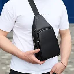 Чоловіча сумка з натуральної шкіри 18х31х7 через плече Tiding Bag 34091 чорна 18 см - мініатюра 5