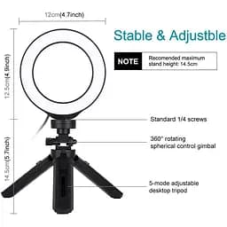 Кільцева USB LED лампа Puluz PKT3058B 4.7"+ штатив 12 см - мініатюра 2
