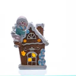 Новорічна декоративна фігурка з підсвічуванням Будиночок зі сніговиком Yiwu CR-6-5 з порцеляни 14 × 9 × 20 см 