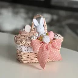 Пасхальная корзина 18х12х16см hand-made MIS LT розовая с бело-розовым декором и зайчиком