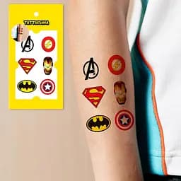 Набір тимчасових татуювань Значки супергерої Tattooshka X-204, 6 картинок - мініатюра 2