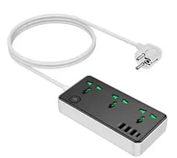 Сетевой фильтр удлинитель HOCO AC7-A 3 розетки + 3 USB+USB-C, 17W, 220В, кабель 1,5м, Black-White - мініатюра 2