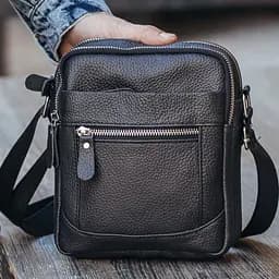Чоловіча шкіряна сумка планшет 18х21х7, барсетка через плече Tiding Bag LA3314-1BL чорна 70