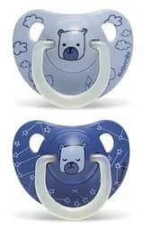 Пустышка силиконовая Suavinex Мишка, 6-18 мес., ночная, синий, 2 шт. (304523)