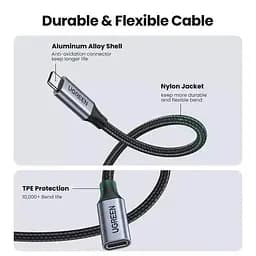 Кабель подовжувач USB Type C 3.1 Gen 2 UGREEN US372 4K/60HZ 10GBPS 5A 100W 0.5 м Gray (80810) - мініатюра 3