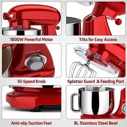 Кухонний комбайн планетарний Cookdeyi міксер тістоміс 1800 Вт чаша 8 л SM 1522NM red - мініатюра 2