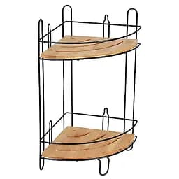 Полка 2-ярусная угловая PLAIN, черная с бамбуком (08048)