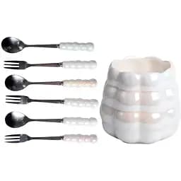 Набір десертних виделок та ложок Yiwu на порцеляновій підставці перламутровий HP-20-62