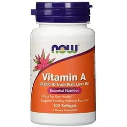Витамины и минералы NOW Vitamin A 25000 IU, 100 капсул