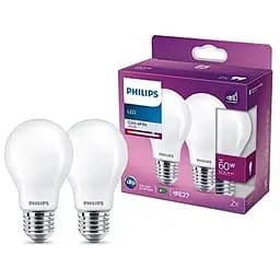 Лампочка Philips LED Classic A60 Frosted Light Bulb 2 Pack [E27 Edison Screw] 60 Вт, Холодний Білий 4000K, Без затемнення