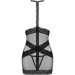 Полупрозрачная рубашка с открытой грудью Obsessive Lacrisia chemise M/L, черная, с чокером