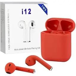 Бездротові навушники TWS i12 з боксом для заряджання Red (au061)