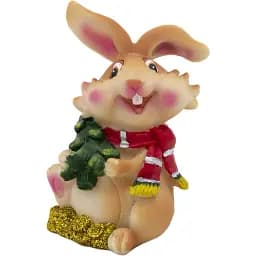 Декоративна новорічна фігурка Devilon Кролик з шарфом та ялинкою 12.5х7х6 см (440252-1)