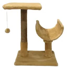 Дряпка Пухнастики з полицею та полутунелем бежева (И-3)