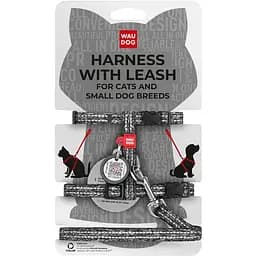 Шлея з повідцем Waudog Re-cotton з QR паспортом, з відновленої бавовни, світловідбиваюча, пластиковий фастекс, XS