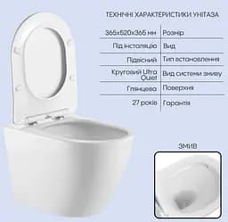 Набір Q-tap Nest 4 в 1 підвісний унітаз Robin Ultra Quiet 520x365x365 + комплект інсталяції QT13332381AW47505 - мініатюра 2