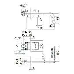 Змішувач для раковини настінний Paffoni Light вилив 178 мм white matt LIG006BO70, Білий матовий - мініатюра 4
