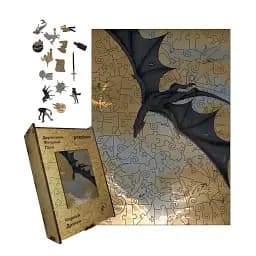 Дерев'яний фігурний пазл Чорний Дракон, А1, Дерев'яна коробка 500+ елементів