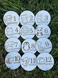 Набір дерев'яних круглих табличок для щомісячної фотосесії малюка, діаметр 11 см 