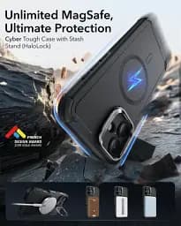Протиударний чохол з підставкою ESR Cyber ​​Tough Case з Stash Stand (HaloLock) Black для iPhone 16 (1A7630102) - мініатюра 2
