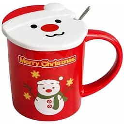 Новогодняя чашка Olens 102-1059-2 Новогодняя 2024 керамика с крышкой и ложкой 380 мл Красная