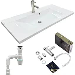 Набор для ванной комнаты Adamant раковина умывальник QUANTO 100 искусственный камень прямоугольная с сифоном Click-Clack + смеситель