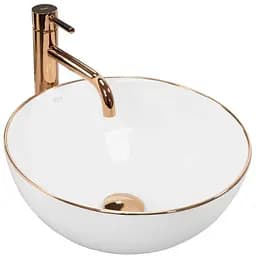 Умивальник Rea Stella накладний rose gold edge білий REA-U7444, Білий