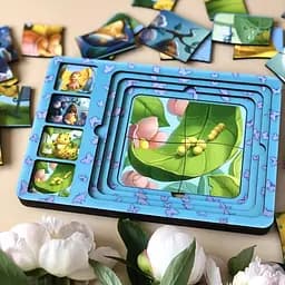 Дерев'яна настільна гра "Етапи розвитку метелика" сортер-пазл Ubumblebees 16х23х1 см igr0001542 - мініатюра 5
