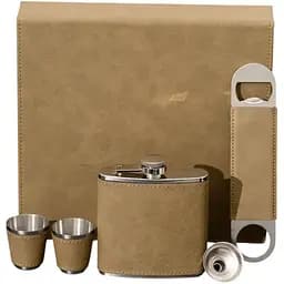 Шкіряний набір із флягою Whiskey Stones у коричневому кольорі та подарунковій коробці з ложементом
