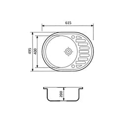 Кухонна мийка Adamant Ovum 615x495x200 сірий 1824296100404, Сірий - мініатюра 3