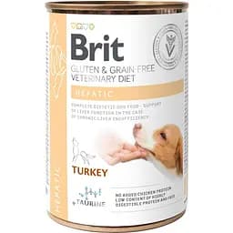 Вологий корм Brit GF VetDiet Hepatic для собак для підтримки роботи печінки індичка та горошок 400 г