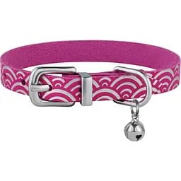 Ошейник для кошек BronzeDog Barksi Classic Море кожаный одинарный с серебряным тиснением 2XS 18-25х1 см розовый