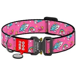 Нашийник для собак Waudog Nylon Єдинороги, з QR паспортом, металева пряжка-фастекс, XXL, 43-70х3,5 см