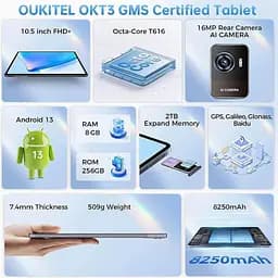 Планшет Oukitel OKT3 10.51" FHD /8GB/256GB/ T616 / 8250mAh / 16+8Мп / Dual SIM / LTE Grey - мініатюра 8