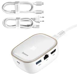 Мультипортовий адаптер USB Хаб Baseus Multi-Functional Charger Type-C CAHUB-AU02 White
