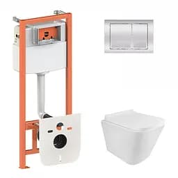 Набор: Qtap инсталляция 3 в 1 Nest QT0133M425 с панелью смыва квадратной QT0111M06028CRM + унитаз с сиденьем Tern QT1733052ERW