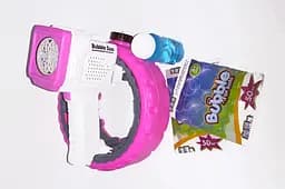 Пістолет з мильними бульбашками 777-30 A підсвічування, концентрат, мильний розчин, на батарейках, в коробці (6980590190128) Рожевий