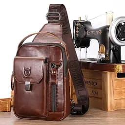 Кожаный мужской рюкзак слинг с ручкой BULL 26х18х8 см sum0028265