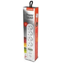 Фільтр мережевий ColorWay, 4 розетки, 2 м, White, 4xUSB (3.4A), дріт з міді (до 2500 Вт), 10A, захисні шторки (CW-CHE44W)
