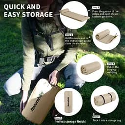 Килимок самонадувний Naturehike (CNK2450WS020) 10см - з подушкою - одномісний - бежевий - мініатюра 5
