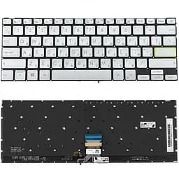 Клавіатура для ноутбука ASUS (X321 series) rus, silver, без фрейма, підсвічування клавіш (ОРИГИНАЛ)