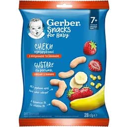 Кукурудзяні снеки Gerber з полуницею та бананом 28 г