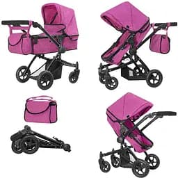 Коляска для куклы 2в1 CARRELLO MAESTRO, 52.5x15x38 см, 9651B+BAG ROSE RED