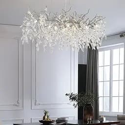 Видовжена срібна люстра DIAMINA з кришталевим камінням у корпусі 100 см | Арт. 33007-L1000*400 CH | Line F