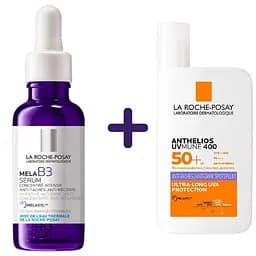 Набор La Roche-Рosay: Интенсивная сыворотка-концентрат Мела В3 против гиперпигментации кожи и для предотвращения ее повторного появления 30 мл + Солнцезащитный легкий корректирующий флюид Anthelios UVmune 400 SPF50+ 50 мл