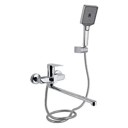 Смеситель для ванны Qtap Aries с длинным поворотным изливом (c душевым гарнитуром) QTARI2601CRM45558 Chrome